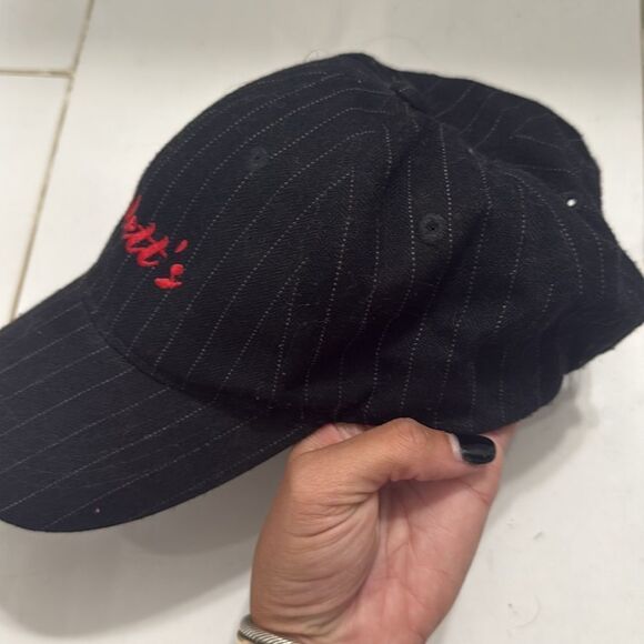 Black Pinstripe SCARLETTS Cabaret Hat - Red Embroidery - Adjustable Baseball Hat - Picture 3 of 3